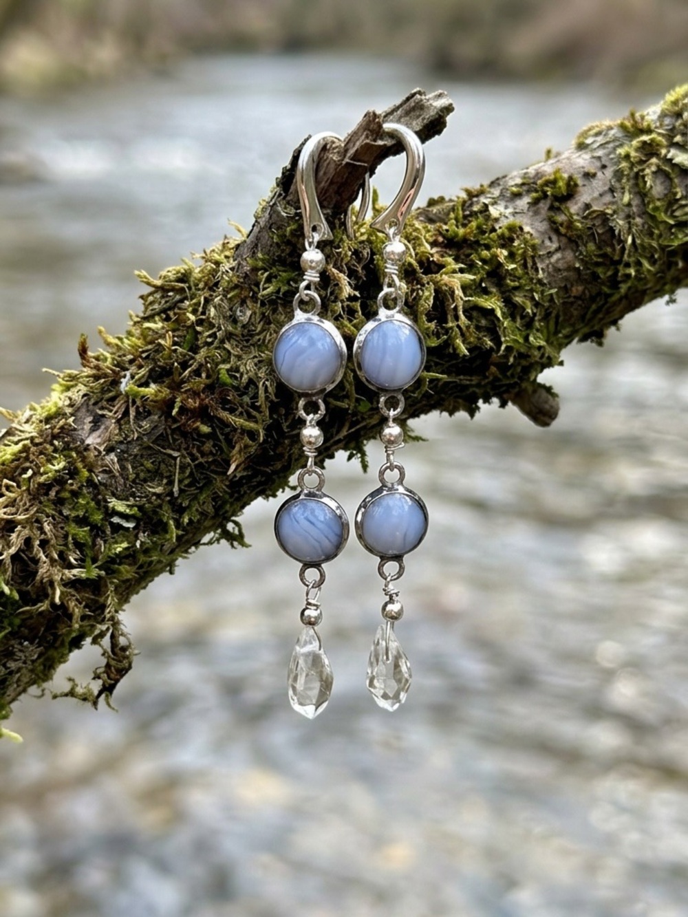 Sterling Silver Blue Lace Agate Drop Earrings
